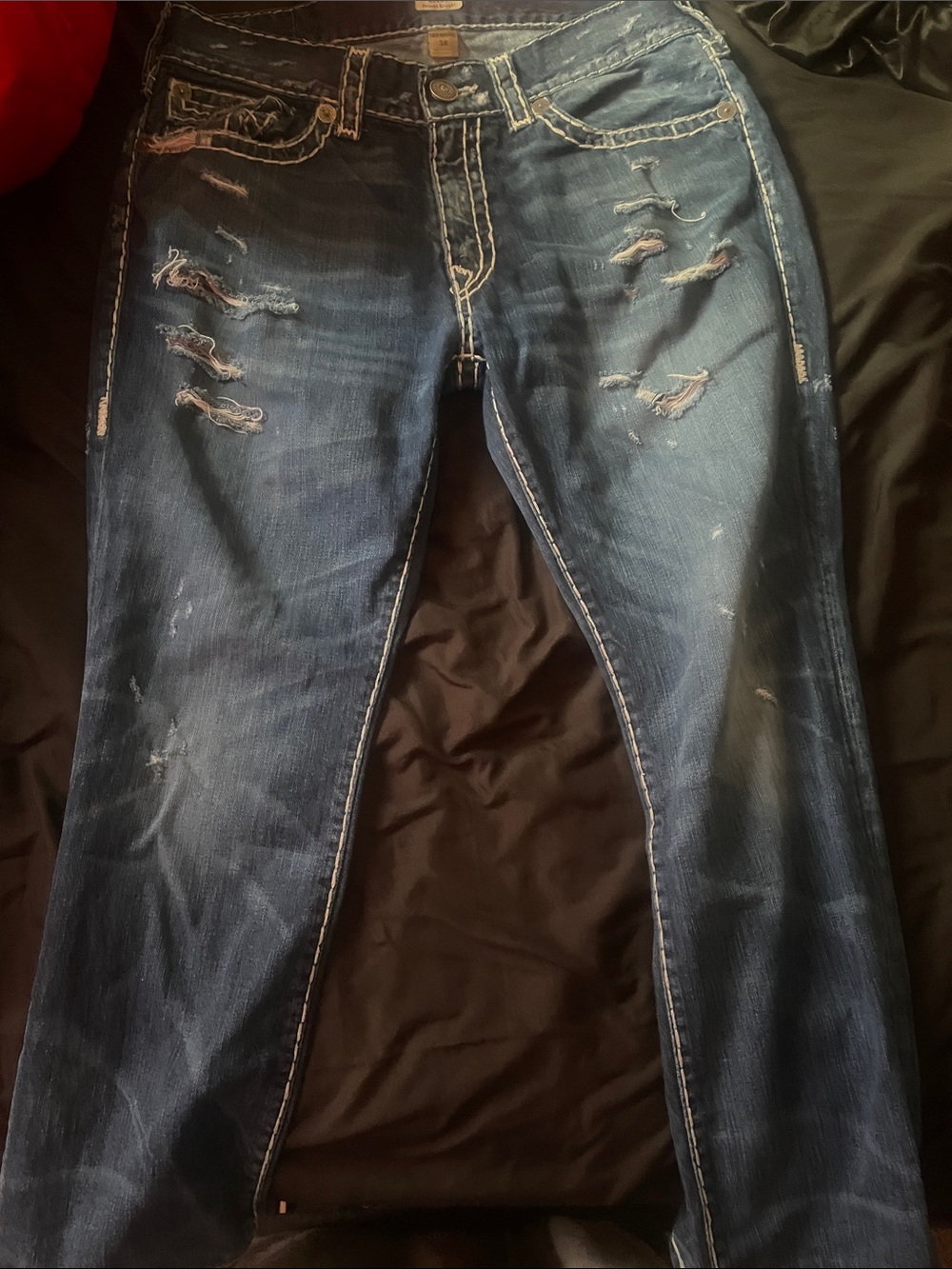 True Religion Men Distressed Dark Indigo Skinny Jeans